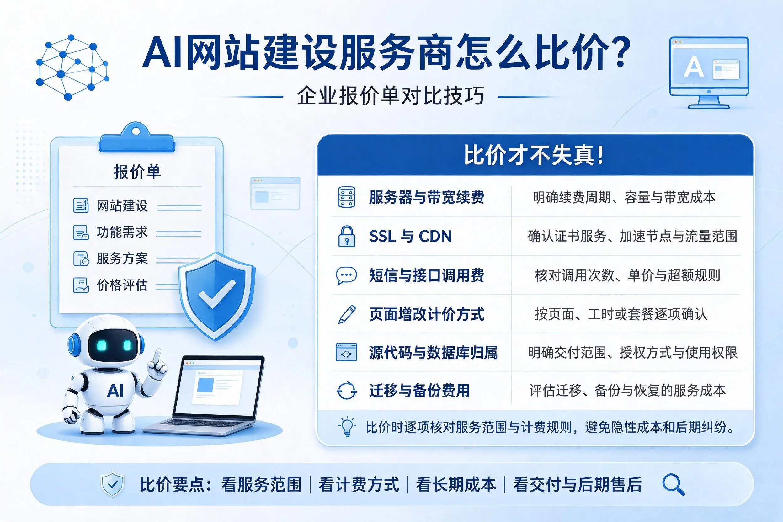 AI网站建设服务商怎么比价？安徽企业报价单对比技巧